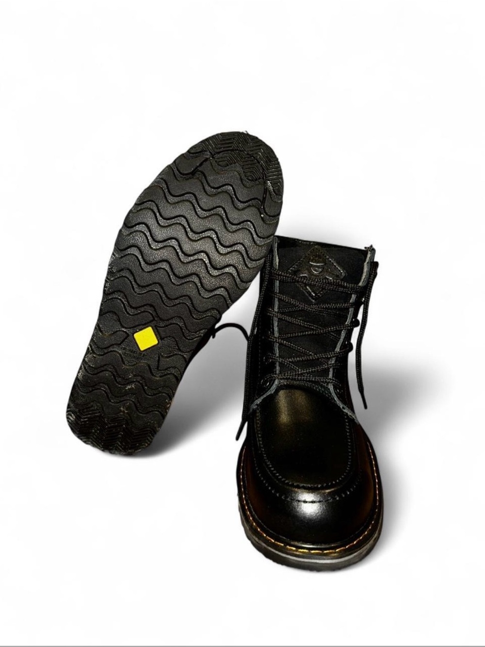 Men's Black Lace-Up Leather Work Boots - Picture 5 of 5